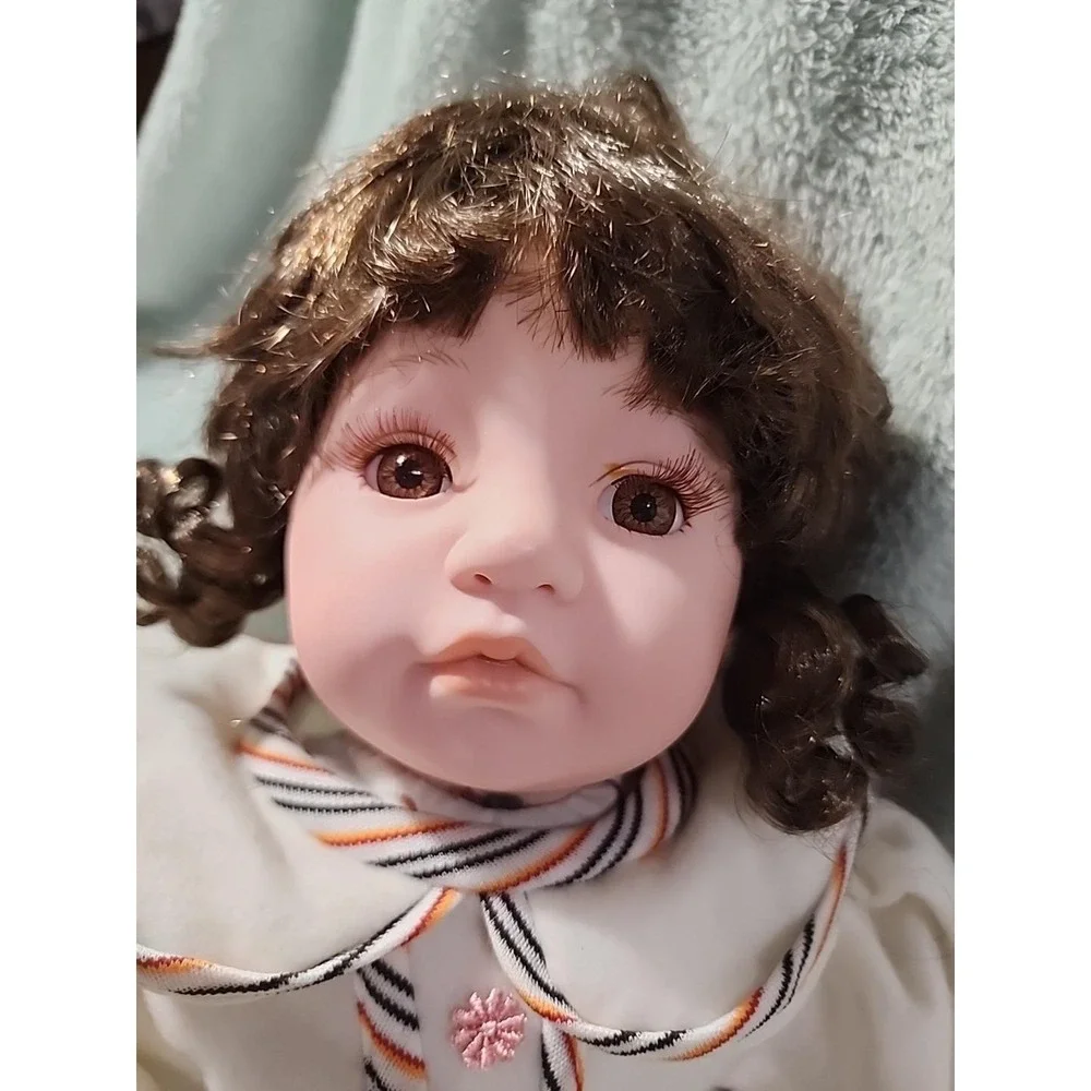 VTG Realistic Curly Brown Hair Doll Date 2003 Soft Body Plastic Face 18 In NSJF